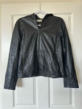 Kate Hill Ladies Black Leather Jacket Hooded